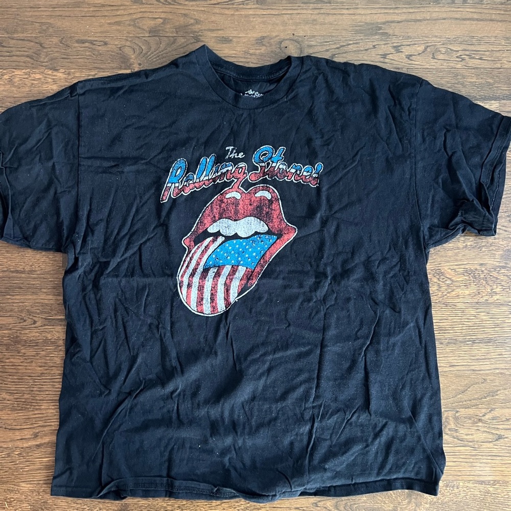 The Rolling Stones Black Tee with Red and Blue Logo